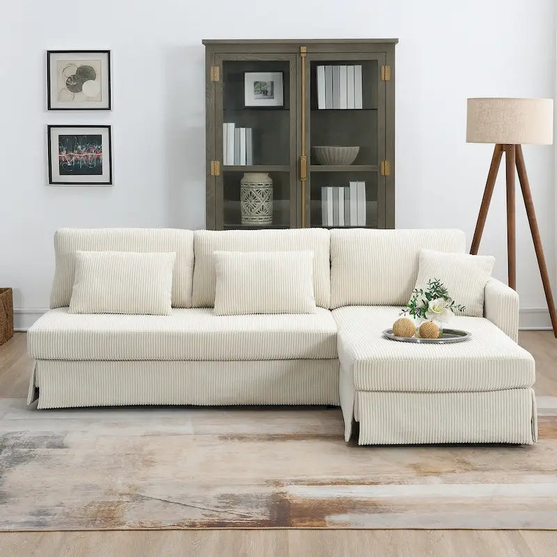 [VIDEO provided][New]87*61 Modern L-shaped Corduroy Sofa with Reversible Chaise,4-seat Upholstered Sectional Indoor Furniture,Co