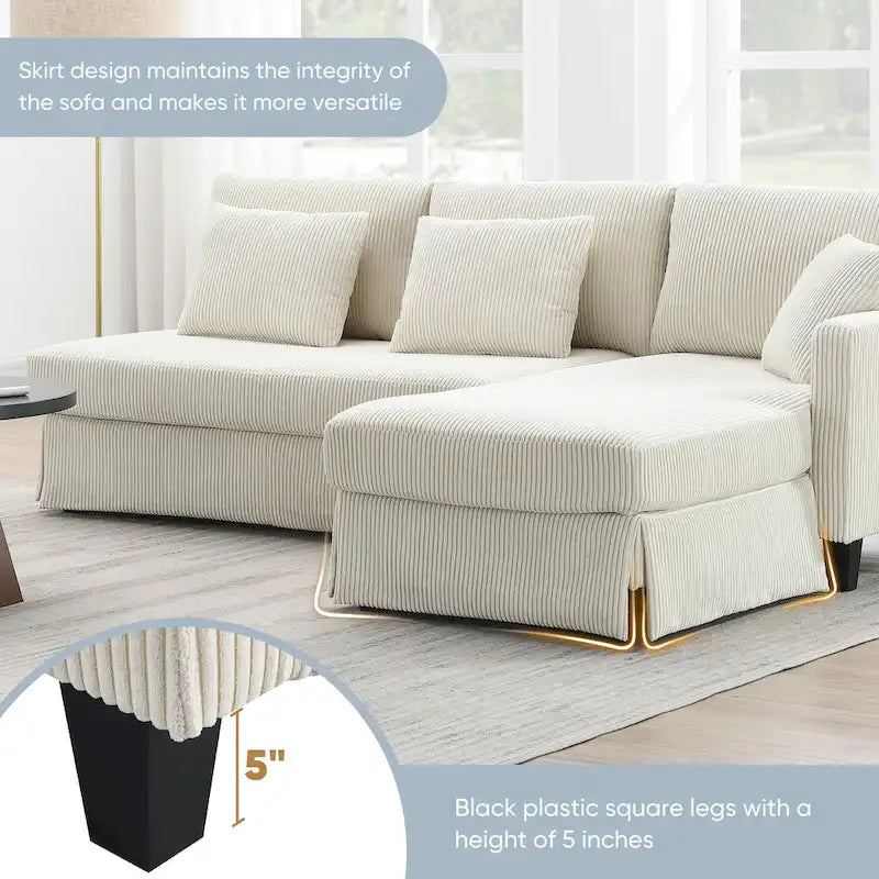[VIDEO provided][New]87*61 Modern L-shaped Corduroy Sofa with Reversible Chaise,4-seat Upholstered Sectional Indoor Furniture,Co