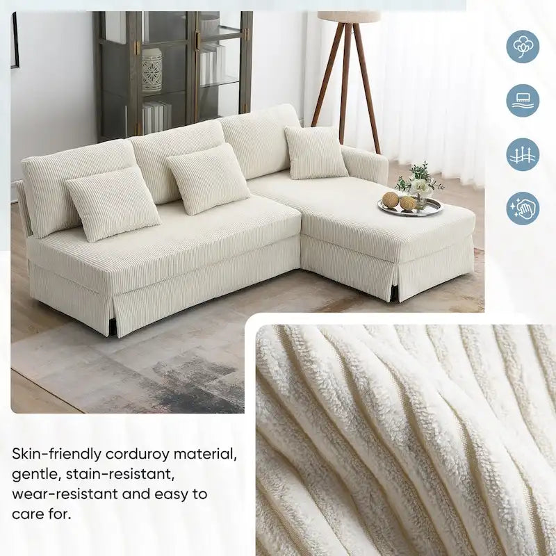 [VIDEO provided][New]87*61 Modern L-shaped Corduroy Sofa with Reversible Chaise,4-seat Upholstered Sectional Indoor Furniture,Co