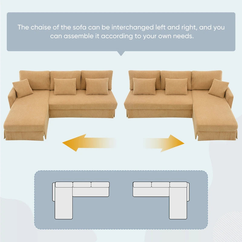 [VIDEO provided][New]87*61 Modern L-shaped Corduroy Sofa with Reversible Chaise,4-seat Upholstered Sectional Indoor Furniture,Co