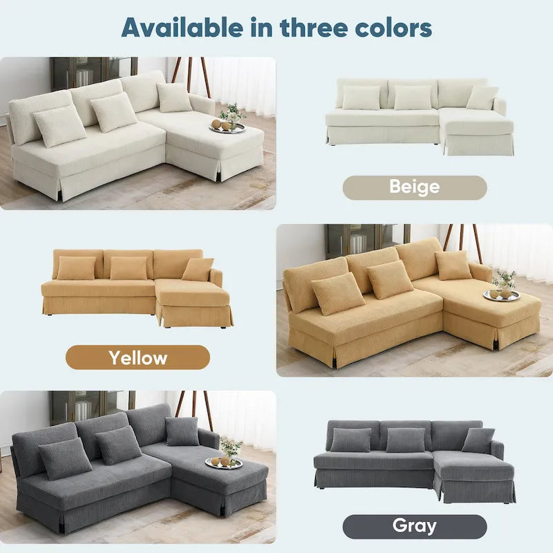 [VIDEO provided][New]87*61 Modern L-shaped Corduroy Sofa with Reversible Chaise,4-seat Upholstered Sectional Indoor Furniture,Co