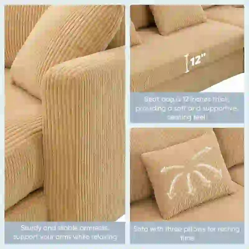 [VIDEO provided][New]87*61 Modern L-shaped Corduroy Sofa with Reversible Chaise,4-seat Upholstered Sectional Indoor Furniture,Co