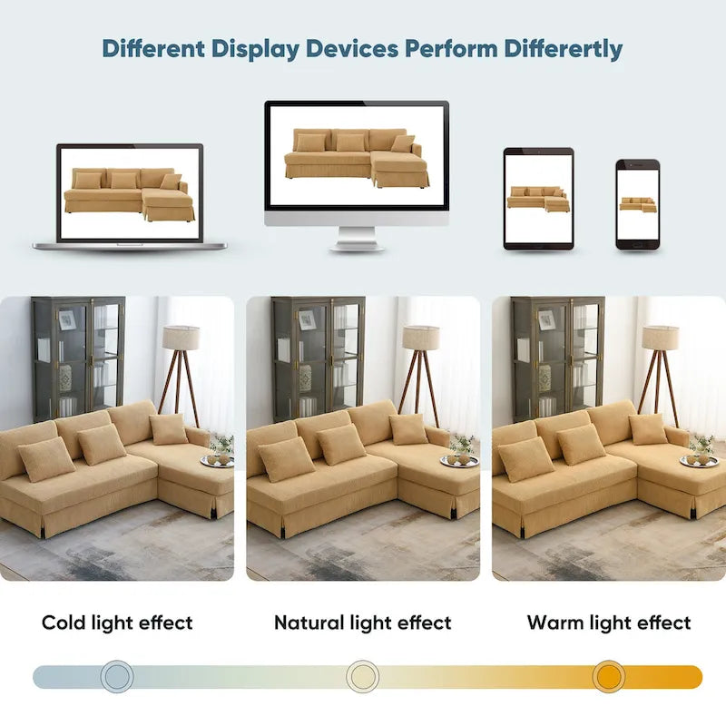 [VIDEO provided][New]87*61 Modern L-shaped Corduroy Sofa with Reversible Chaise,4-seat Upholstered Sectional Indoor Furniture,Co