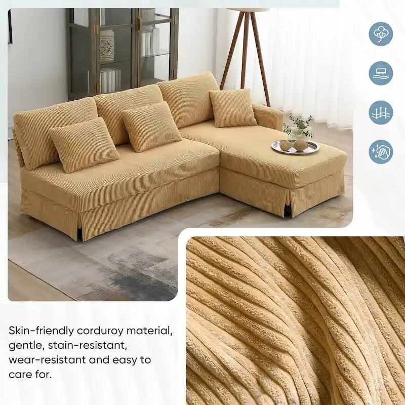 [VIDEO provided][New]87*61 Modern L-shaped Corduroy Sofa with Reversible Chaise,4-seat Upholstered Sectional Indoor Furniture,Co