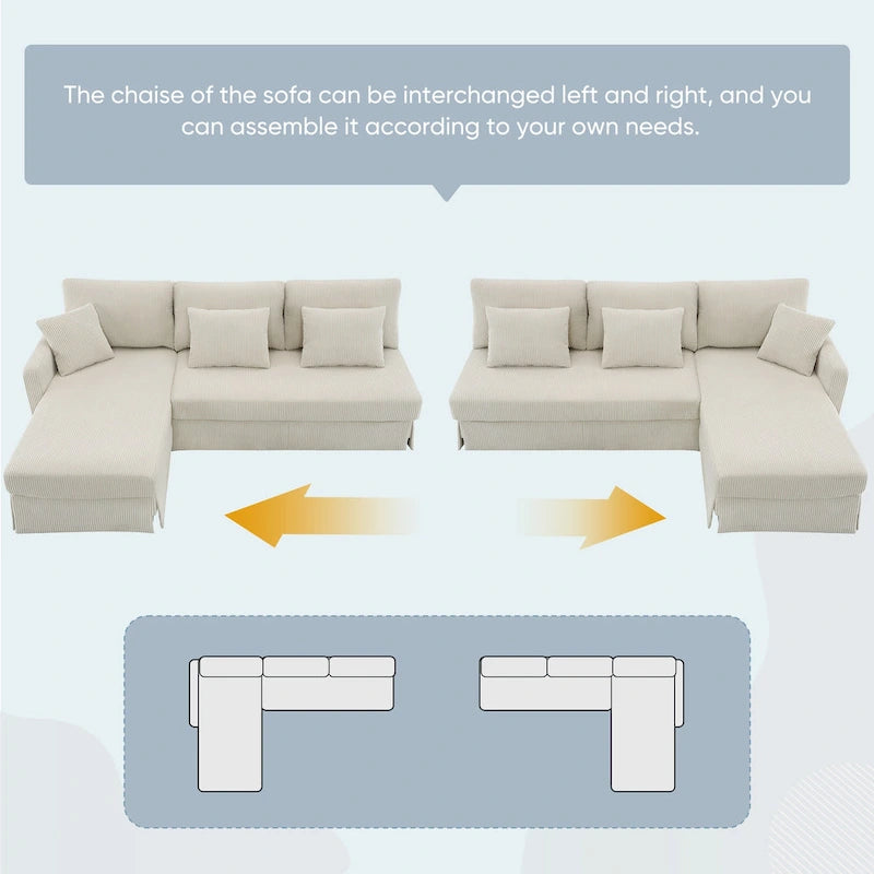 [VIDEO provided][New]87*61 Modern L-shaped Corduroy Sofa with Reversible Chaise,4-seat Upholstered Sectional Indoor Furniture,Co