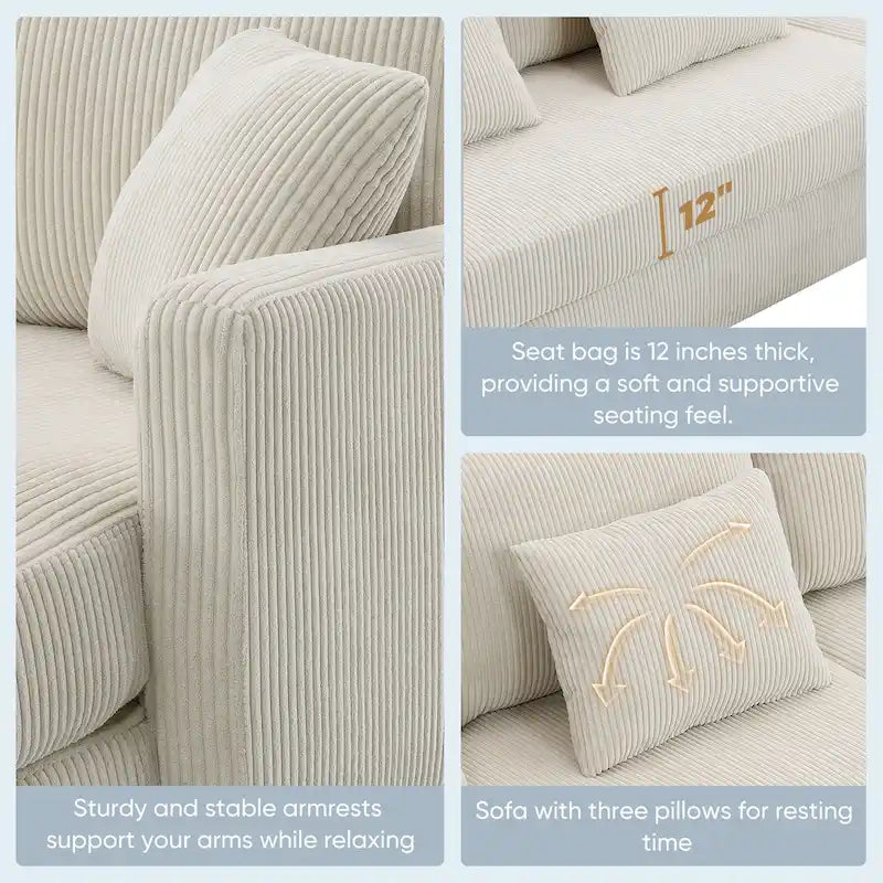 [VIDEO provided][New]87*61 Modern L-shaped Corduroy Sofa with Reversible Chaise,4-seat Upholstered Sectional Indoor Furniture,Co