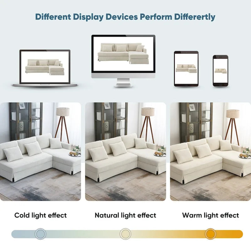 [VIDEO provided][New]87*61 Modern L-shaped Corduroy Sofa with Reversible Chaise,4-seat Upholstered Sectional Indoor Furniture,Co