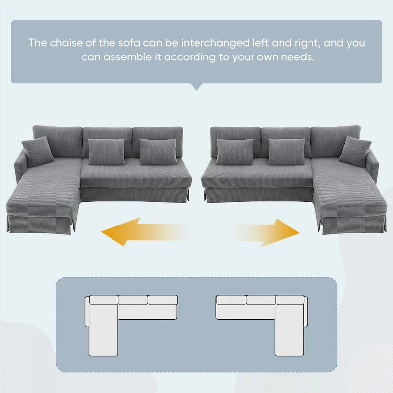 [VIDEO provided][New]87*61 Modern L-shaped Corduroy Sofa with Reversible Chaise,4-seat Upholstered Sectional Indoor Furniture,Co