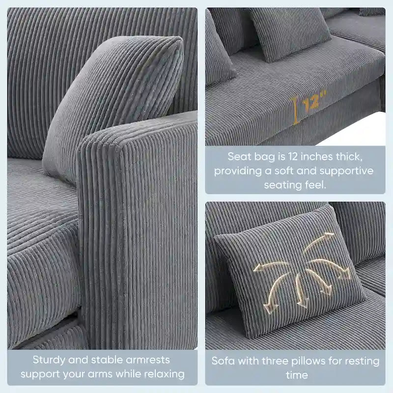 [VIDEO provided][New]87*61 Modern L-shaped Corduroy Sofa with Reversible Chaise,4-seat Upholstered Sectional Indoor Furniture,Co