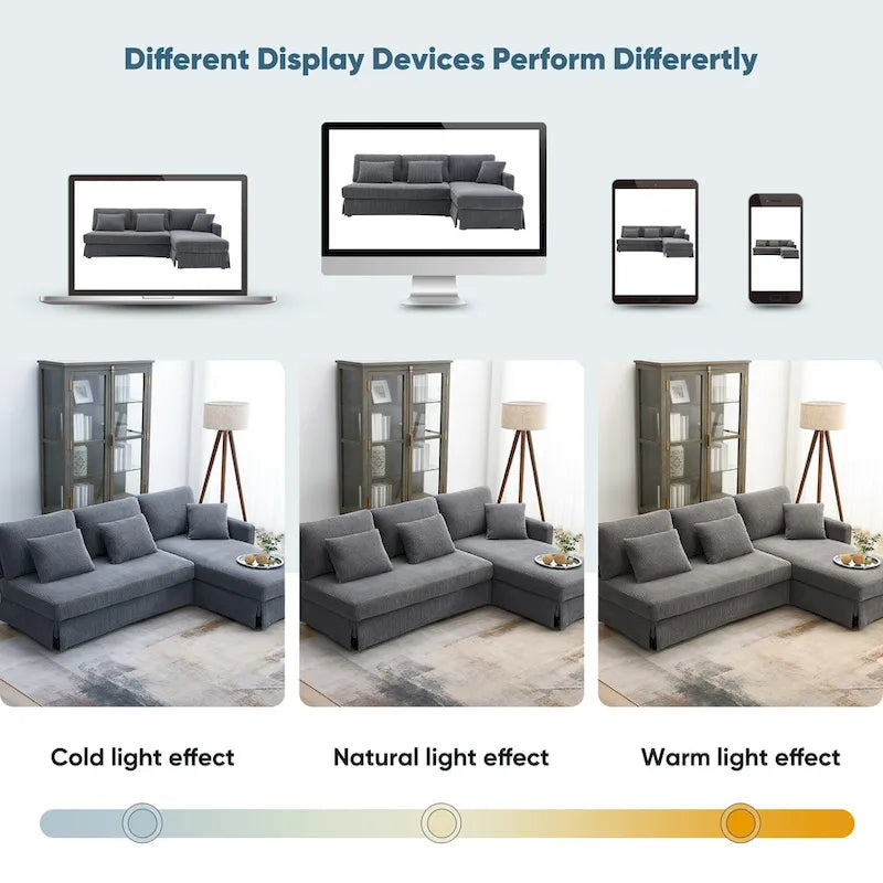 [VIDEO provided][New]87*61 Modern L-shaped Corduroy Sofa with Reversible Chaise,4-seat Upholstered Sectional Indoor Furniture,Co