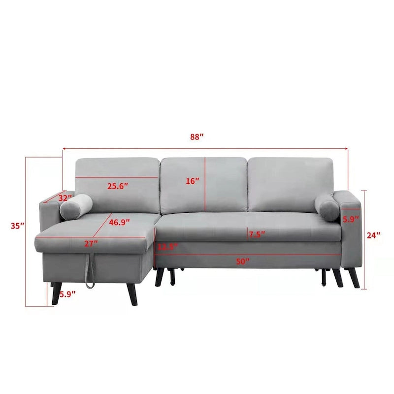 88  Reversible Pull out Sleeper Sectional Storage Sofa Bed,Corner sofa-bed with Storage Chaise Left/Right Handed Chaise