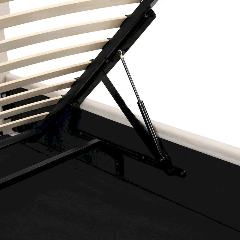 Queen size Upholstered Platform bed with a Hydraulic Storage System - Beige