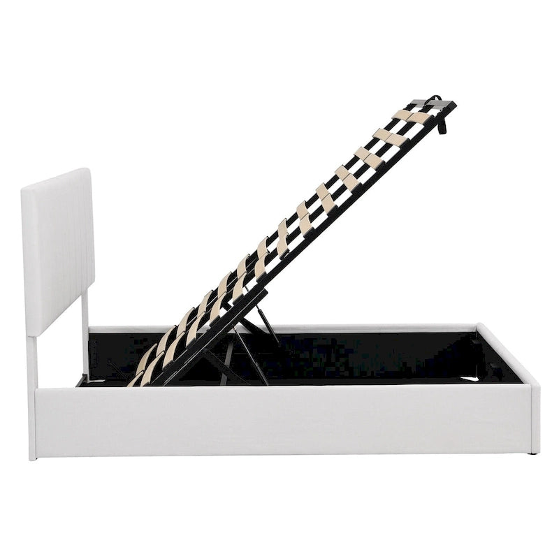 Queen size Upholstered Platform bed with a Hydraulic Storage System - Beige