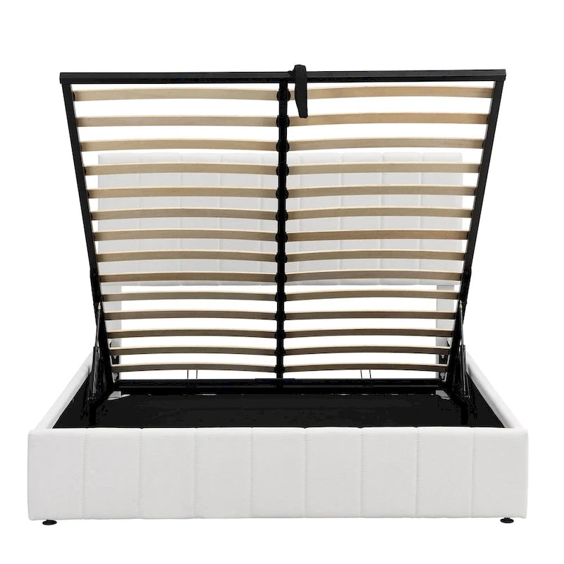 Queen size Upholstered Platform bed with a Hydraulic Storage System - Beige