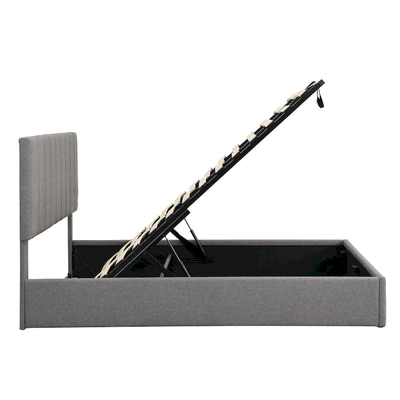 Queen size Upholstered Platform bed with a Hydraulic Storage System - Beige