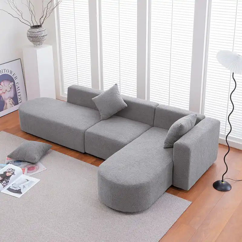 Modern L shape boucle Sofa with curved seat (facing right)