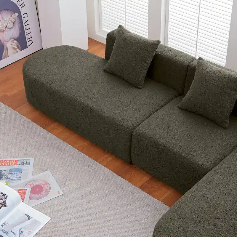 Modern L shape boucle Sofa with curved seat (facing right)