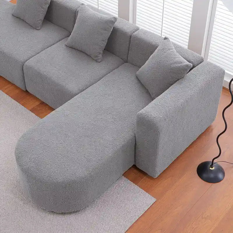 Modern L shape boucle Sofa with curved seat (facing right)