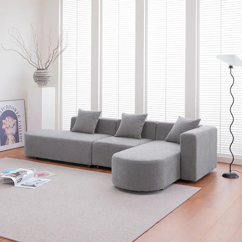 Modern L shape boucle Sofa with curved seat (facing right)
