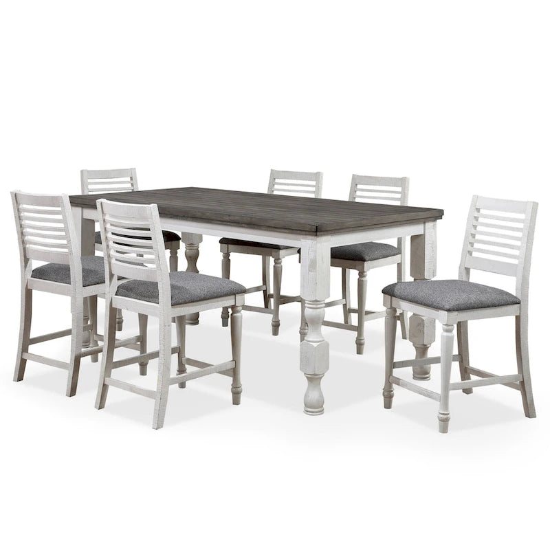 Ionessa Contemporary Antique White Wood 7-Piece Counter Height Dining Table Set by Furniture of America