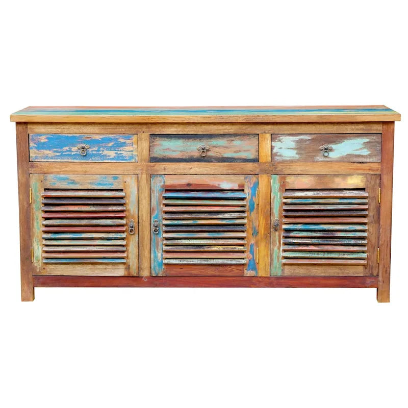 Chic Teak Chest / Media Center 3 Doors and 3 Drawers made from Recycled Teak Wood Boats