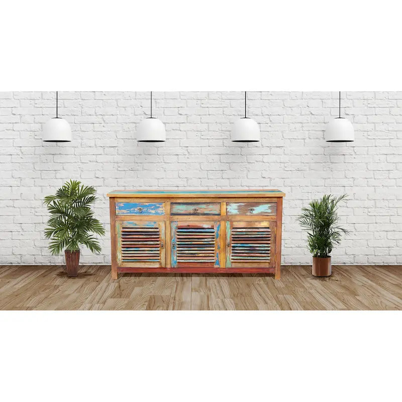 Chic Teak Chest / Media Center 3 Doors and 3 Drawers made from Recycled Teak Wood Boats