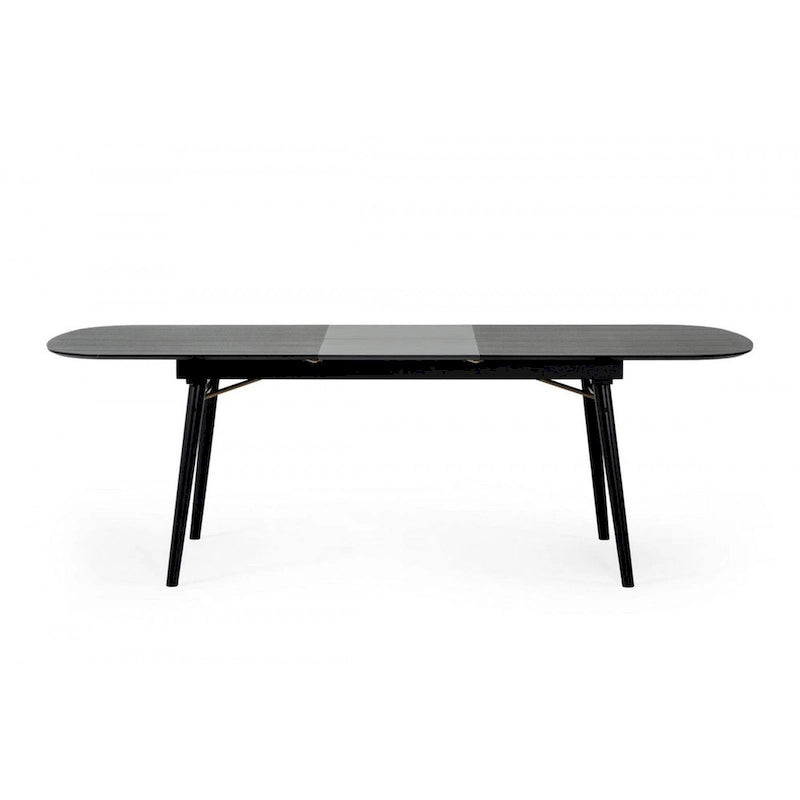 Obround Top Wooden Dining Table with Extendable Leaf, Charcoal Gray