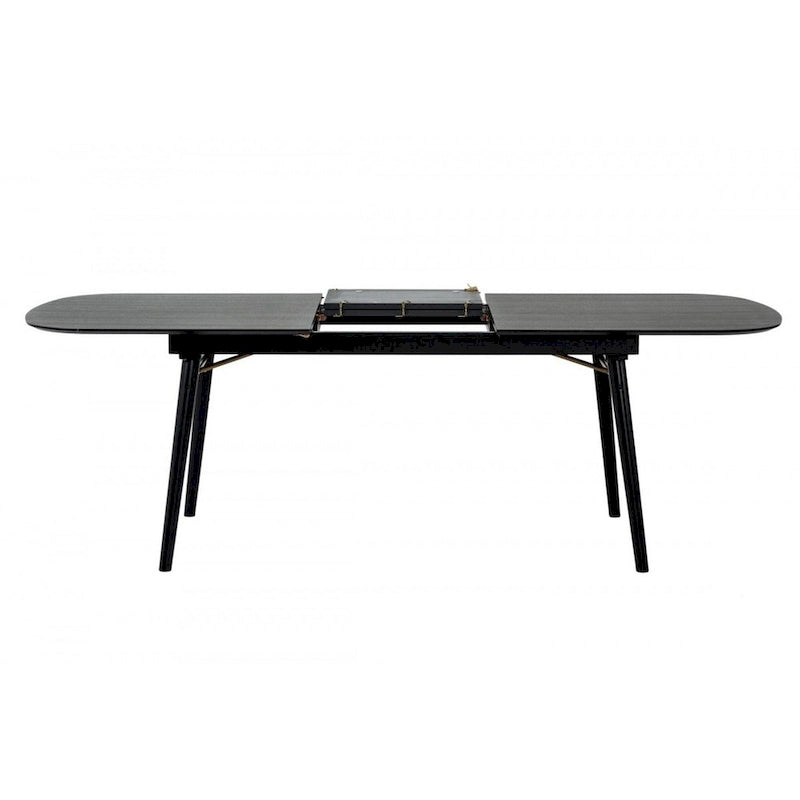 Obround Top Wooden Dining Table with Extendable Leaf, Charcoal Gray