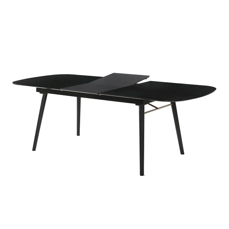 Obround Top Wooden Dining Table with Extendable Leaf, Charcoal Gray