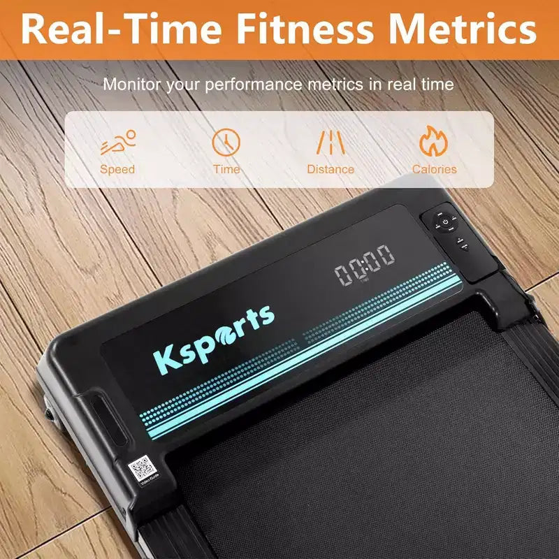 Ksports 3 in 1 Pro Electric Folding Treadmill Home Gym Cardio Strength Training Workout Set with Ab Mat, Sit Up Strap, Navy