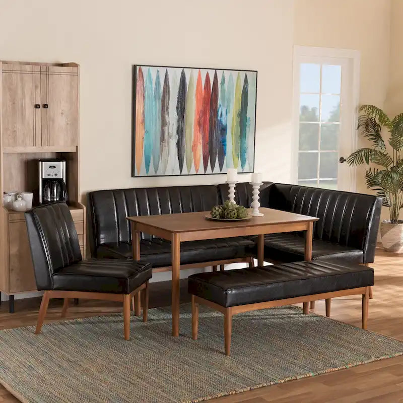 Daymond Mid-Century Upholstered and Walnut 5-PC Dining Nook Set