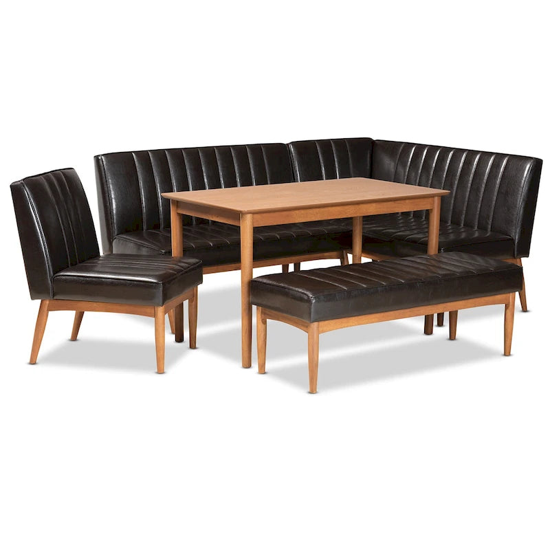 Daymond Mid-Century Upholstered and Walnut 5-PC Dining Nook Set