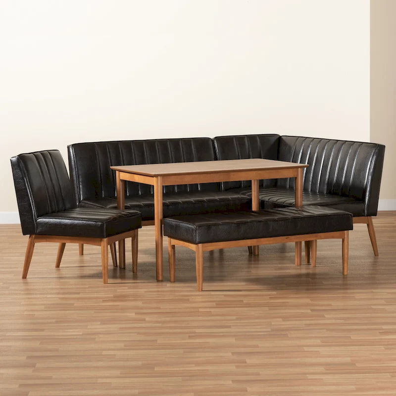 Daymond Mid-Century Upholstered and Walnut 5-PC Dining Nook Set