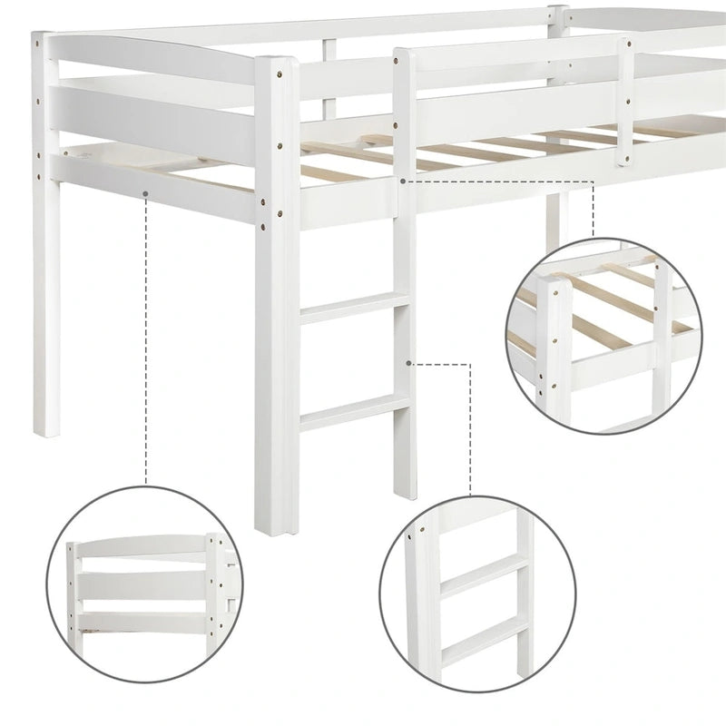 Merax Twin Wood Low Loft Bed with Ladder for Kids