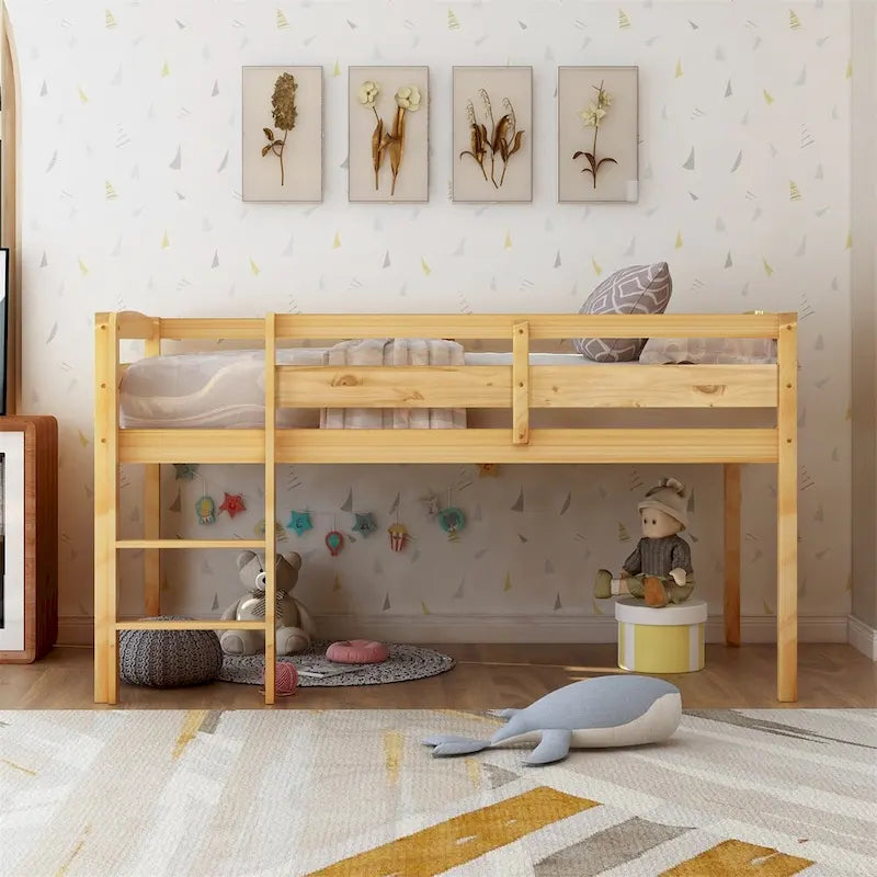 Merax Twin Wood Low Loft Bed with Ladder for Kids
