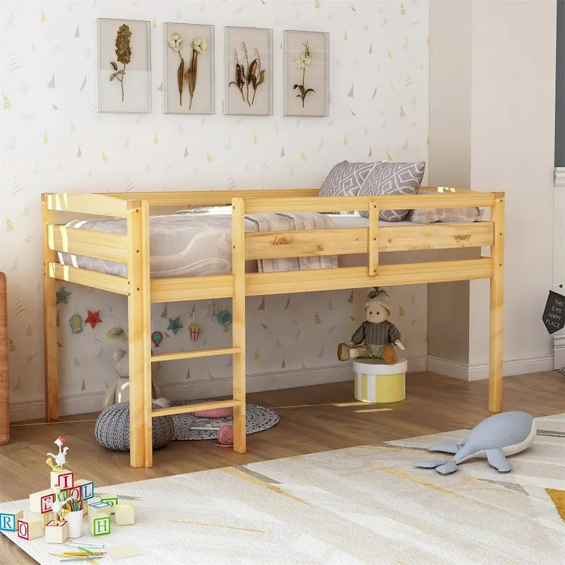 Merax Twin Wood Low Loft Bed with Ladder for Kids