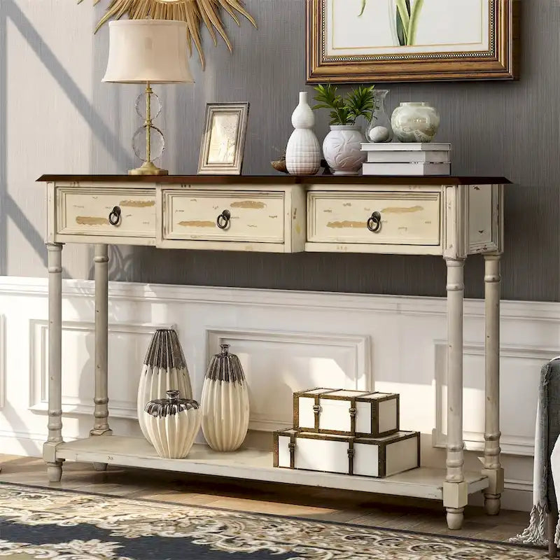 Merax Console Table Sofa Table with Projecting Drawers and Shelf for Entryway