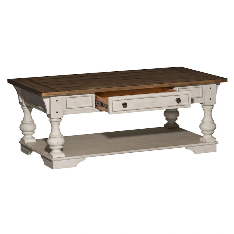 Morgan Creek Antique White Wire Brushed Tobacco Accents Cocktail Table