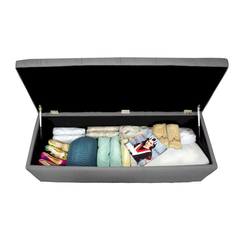 Sole Secret Button Tufted Linen Storage Bench