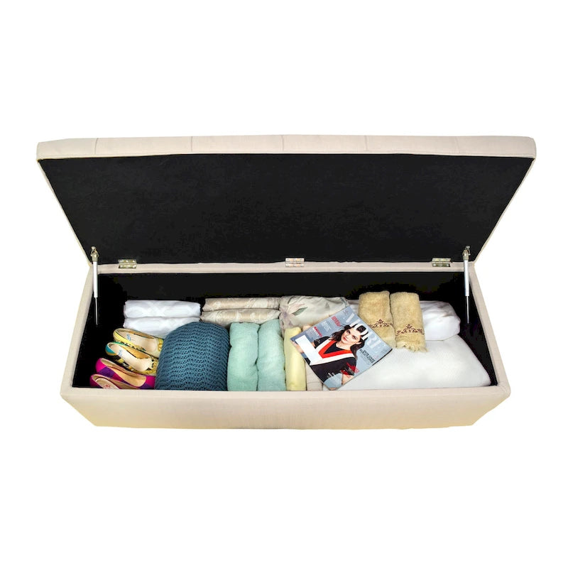 Sole Secret Button Tufted Linen Storage Bench