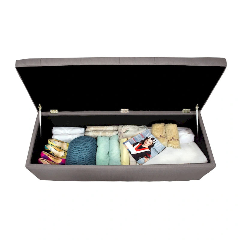 Sole Secret Button Tufted Linen Storage Bench