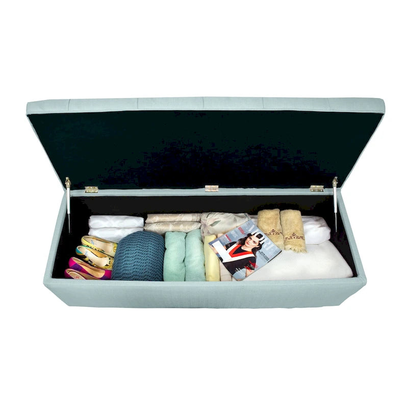 Sole Secret Button Tufted Linen Storage Bench