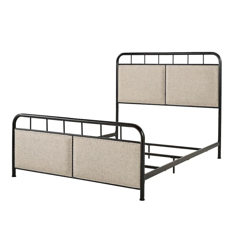 Bridgette Beige Upholstered Black Metal Queen Bed by iNSPIRE Q Classic