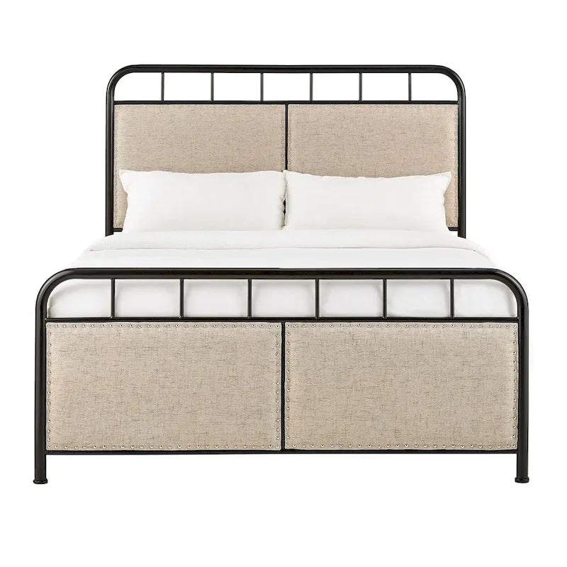 Bridgette Beige Upholstered Black Metal Queen Bed by iNSPIRE Q Classic