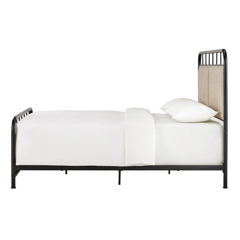 Bridgette Beige Upholstered Black Metal Queen Bed by iNSPIRE Q Classic