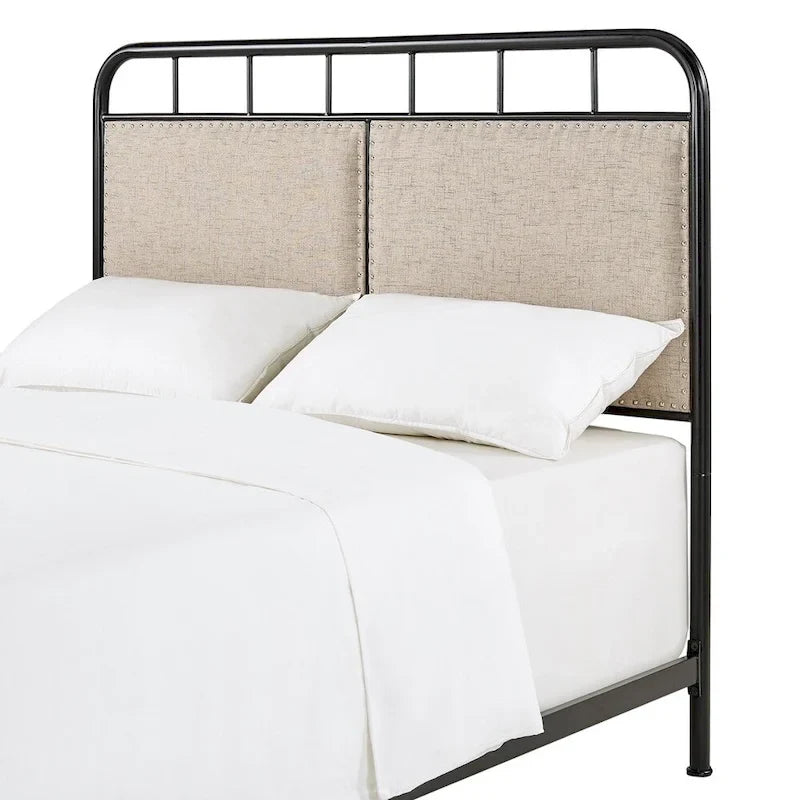 Bridgette Beige Upholstered Black Metal Queen Bed by iNSPIRE Q Classic
