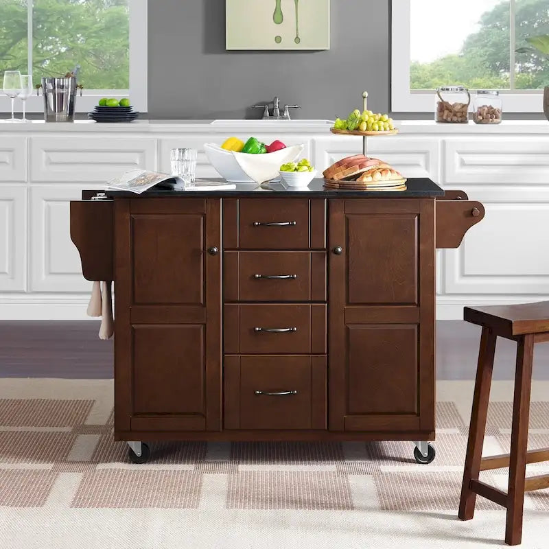 Crosley Eleanor Black Granite Top Kitchen Island - 18d x 51.5w x 35.25h