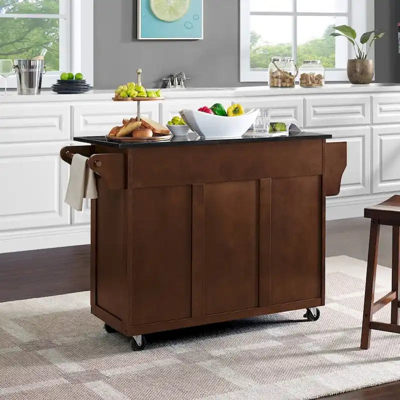 Crosley Eleanor Black Granite Top Kitchen Island - 18d x 51.5w x 35.25h