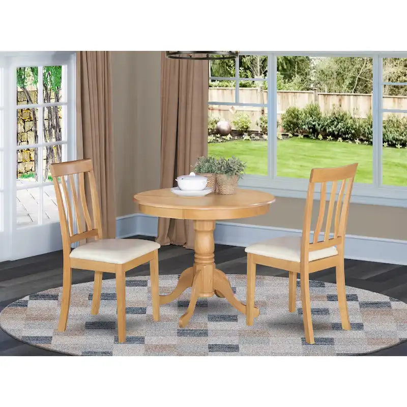 East West Furniture 3 Piece Kitchen Table Set- A Round Dining Room Table and 2 Kitchen Chairs, 36x36 Inch, Oak (Seat Options)