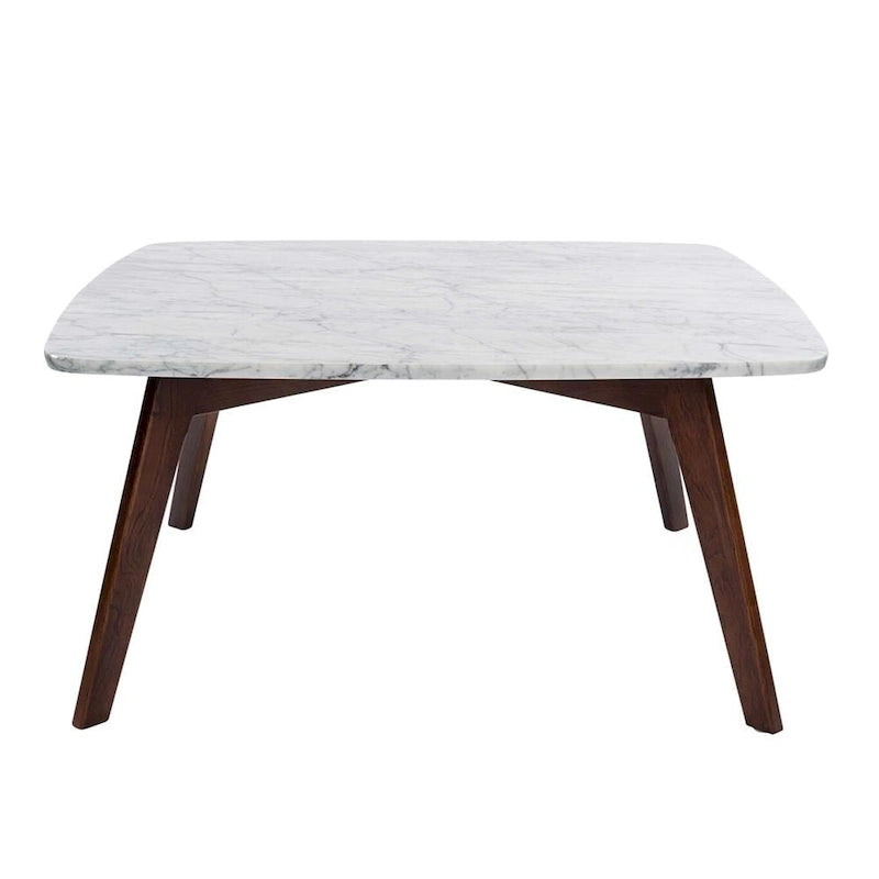 Vezzana 31  Square Italian Carrara White Marble Coffee Table with Walnut Legs